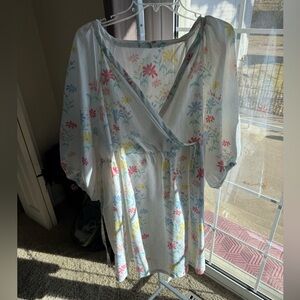 Thrifted handmade white floral v cut dress